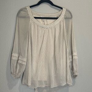 Ivory Polka Dot Blouse L Sheer bell Sleeves Romantic Prairie Top
